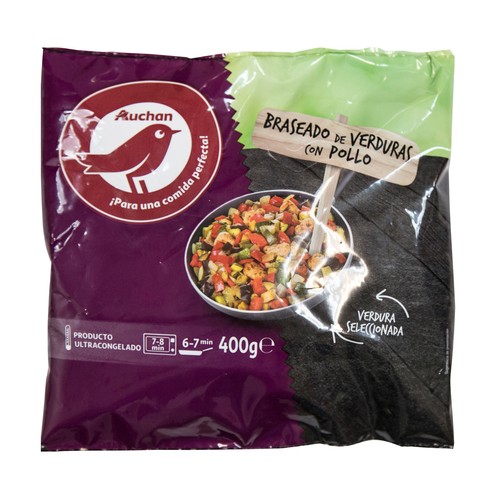 AUCHAN Braseado de verduras seleccionadas con pollo 400 g. Producto Alcampo
