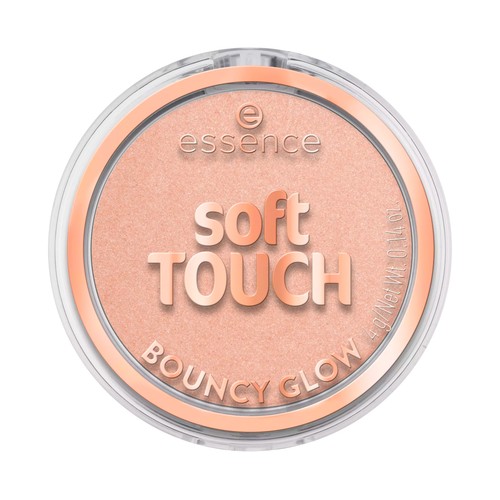 ESSENCE Touch bonucy glow tono 20 Glazed dew, brillo rosado melocotón Iluminador en crema y polvo acabado similar al cristal.