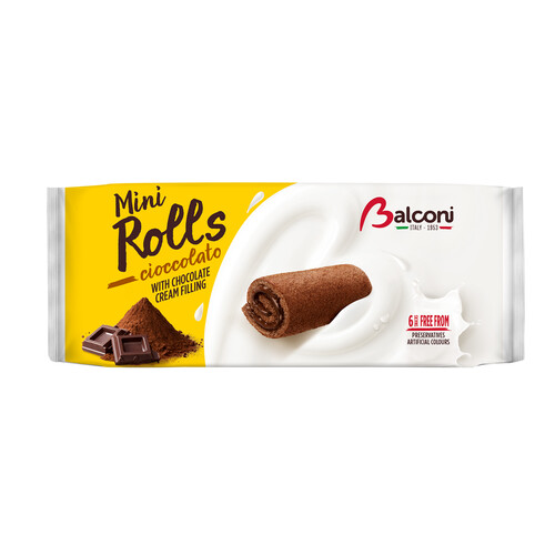 Bizcochitos rellenos de chocolate BALCONI MINI ROLLS 6 uds. 180 g.