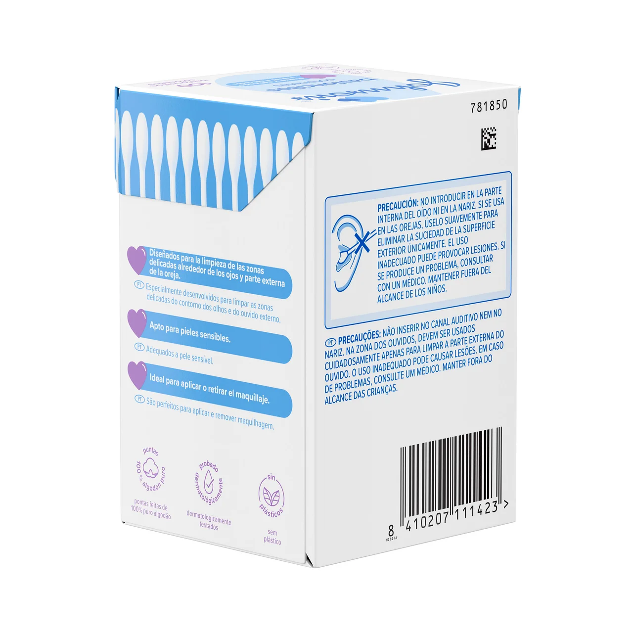 JOHNSON´S Baby Bastoncillos para bebé, niños y adultos de papel con extremos de algodón 100% puro 100 uds.