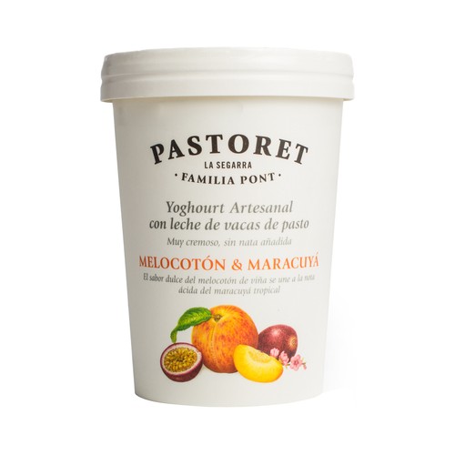 PASTORET Yogur artesanal cremoso con sabor a melocotón y maracuya  500 g.