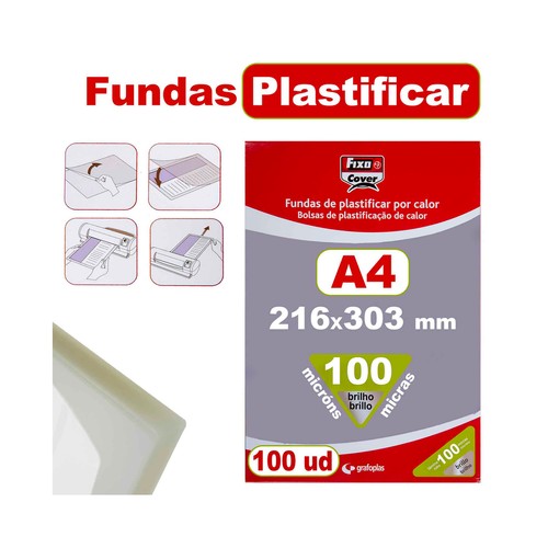 Fundas para plastificar A4, 100 unidades, GRAFOPLAS.