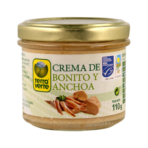 TERRA VERTE Crema de bonito con anchoa Ecológica MSC (Pesca sostenible certificada) TERRA VERTE 110 g.