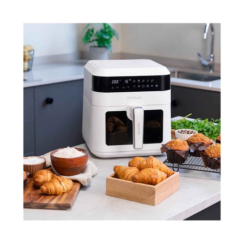 Freidora de aire, 6L, 1300W, CECOTEC Cecofry Experience Window White 6000, 9 programas, termostato.