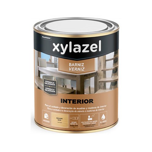 Barniz Interior al agua, Teca, brillante, XYLAZEL. 750ml.