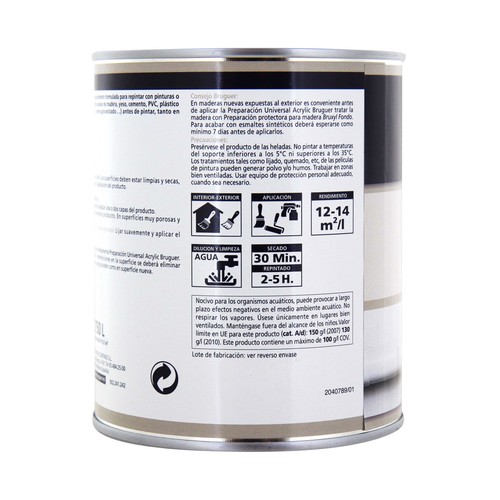 Bote de 0.75 litros de imprimación selladora acrílica universal de color blanco BRUGUER.