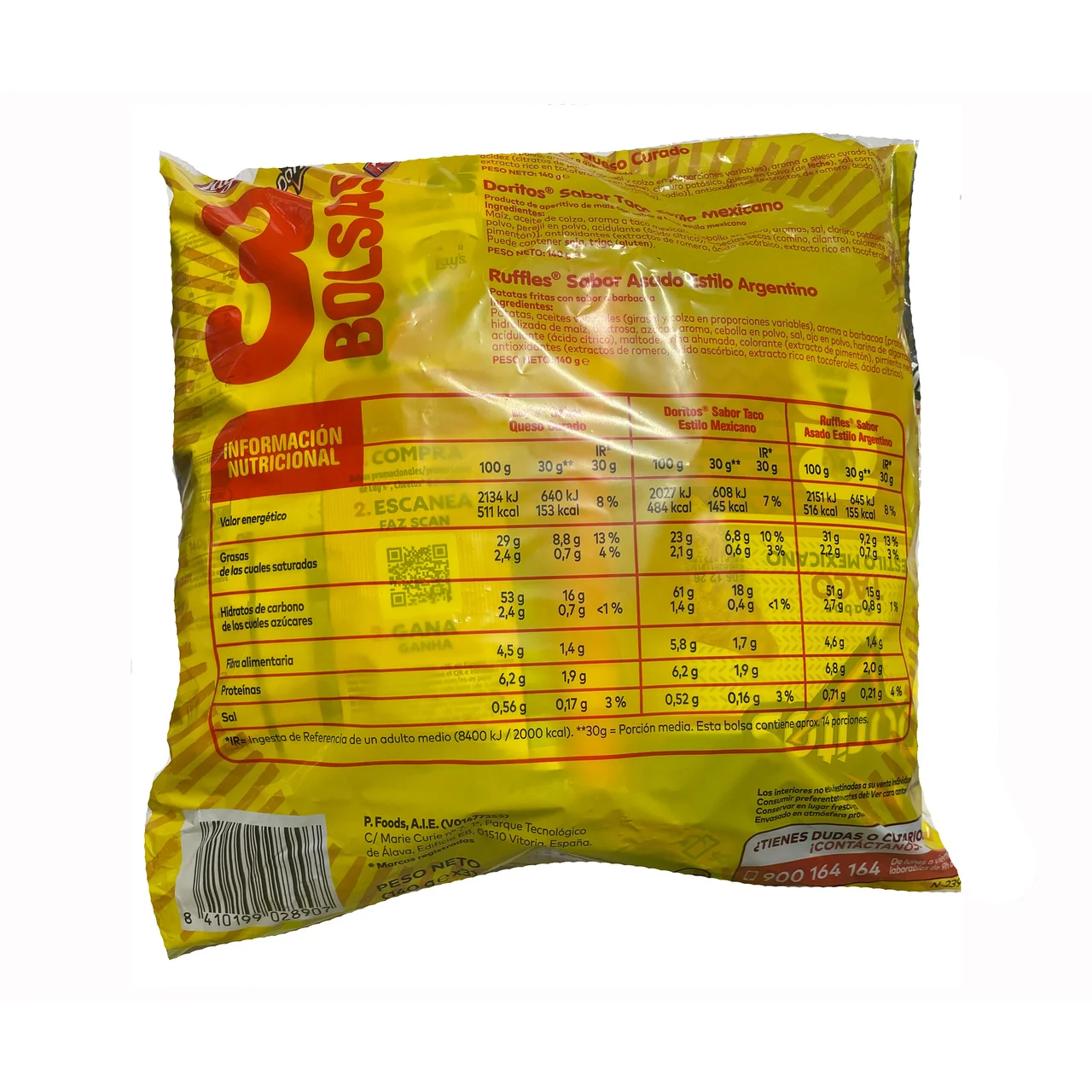 Pack especial futbol Doritos, Ruffles y Lays 420g