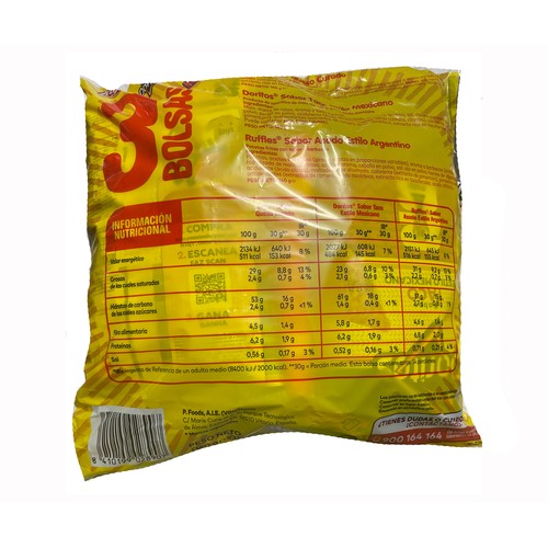 LAYS Pack especial futbol Doritos, Ruffles y Lays 420g 