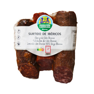 Imagen de ALCAMPO PRODUCCIÓN CONTROLADA Lote de embutidos ibéricos lomo cebo (300g.), chorizo cebo (300g.) y salchichón cebo (300g.)