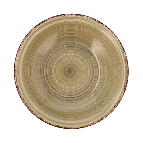 Plato hondo de gres color marrón natural con diseño en espiral, 21,5 cm. de diámetro, Vita QUID.