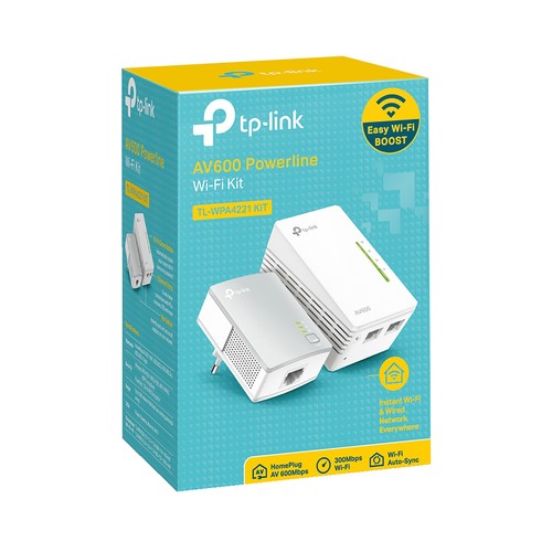 Kit Extensor Powerline WiFi TP-LINK TL-WPA4221 KIT, AV600, Wifi N300, 2 puertos Ethernet.