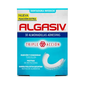 ALGASIV Almohadillas adhesivas de triple acción y fijación extra para la dentatura inferior ALGASIV 30 uds.