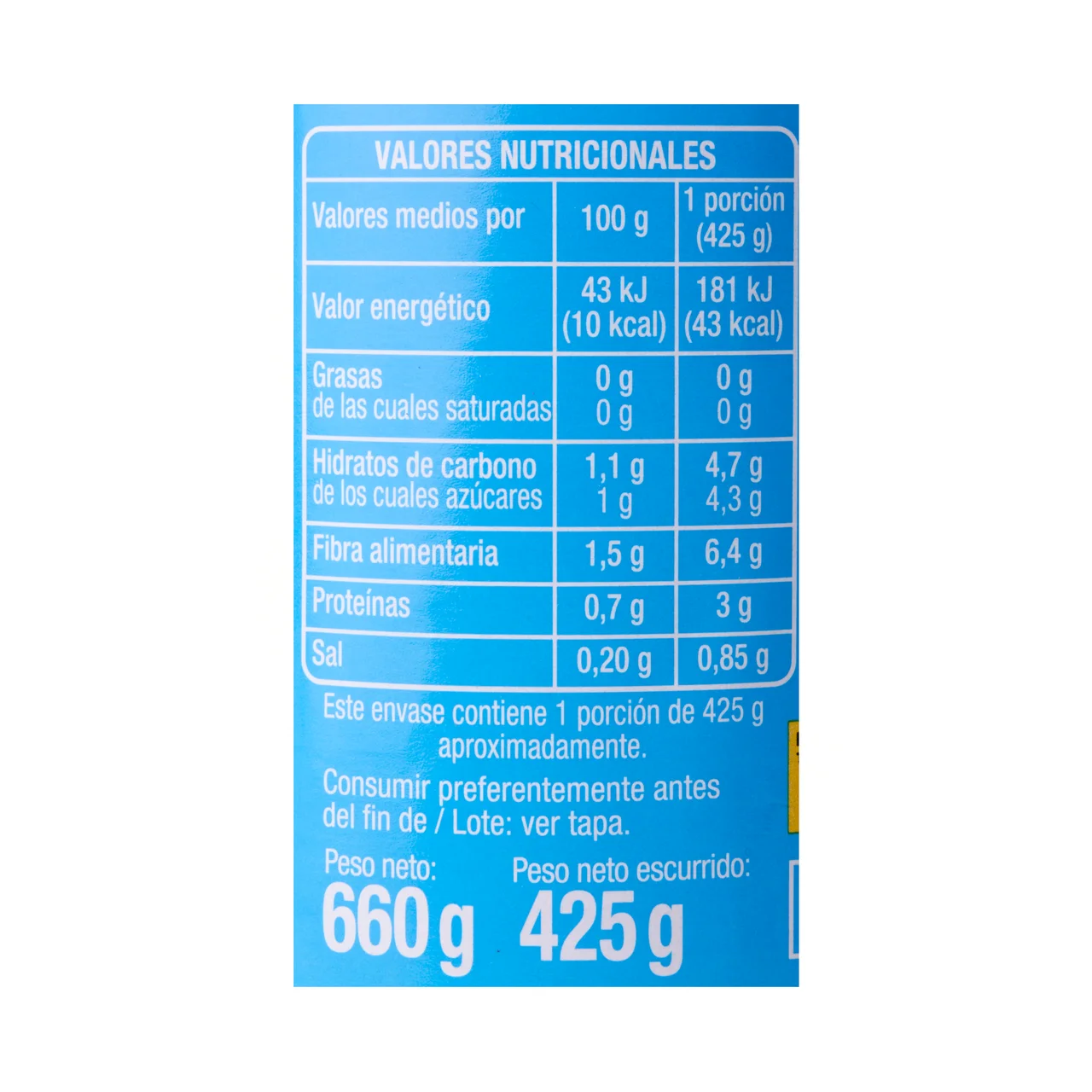 PRODUCTO ALCAMPO Acelgas contenido reducido en sal bote 425 g.
