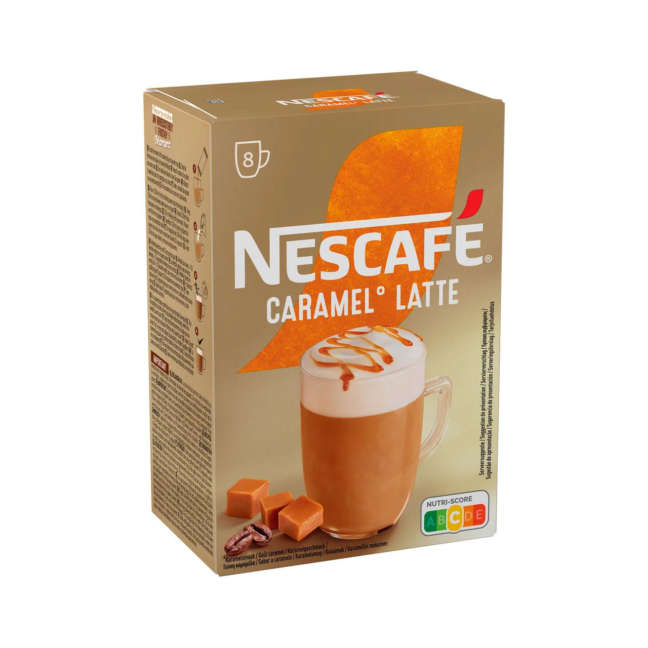 Café latte soluble con un toque a caramelo 8 sobres 136 g.