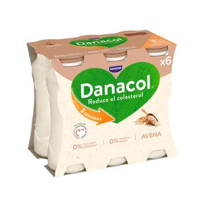 DANACOL Leche fermentada desnatada con avena, edulcorantes y esteroles vegetales añadidos de Danone 6 x 100 g.