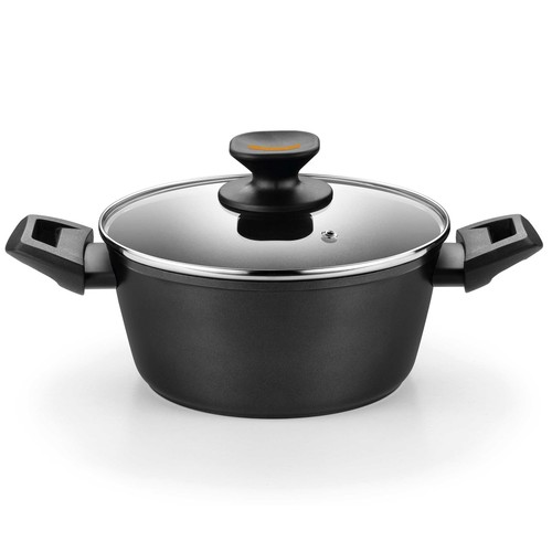 Cacerola alta de 24 cm, aluminio forjado, con tapa de vidrio, apta para fuego, MONIX