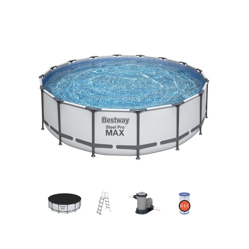 Piscina redonda estructura metálica Steel Pro Frame Pools BESTWAY 4,88x1,22 mts. Con depuradora 5.678 l/h , cobertor y escalera