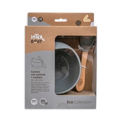 Cuenco + cuchara silicona INTERBABY, color gris.
