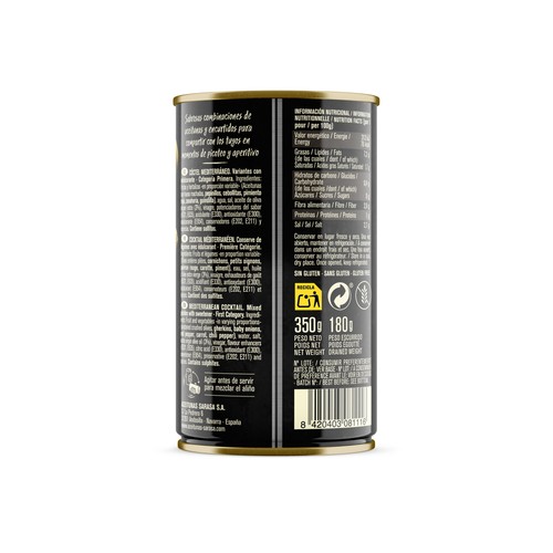 SARASA Surtido de aceitunas y encurtidos, en aceite de oliva virgen extra Los antojos del Olivar SARASA 180 g.