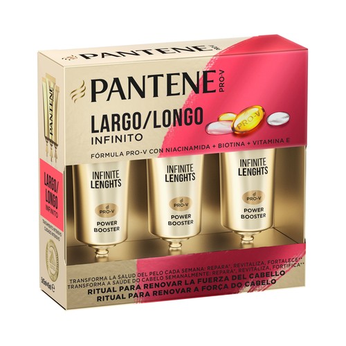 PANTENE Tratamiento intensvo en ampollas para reparar, revitalizar y fortalecer el cabello PANTENE Largo infinito 3 x 15 ml.