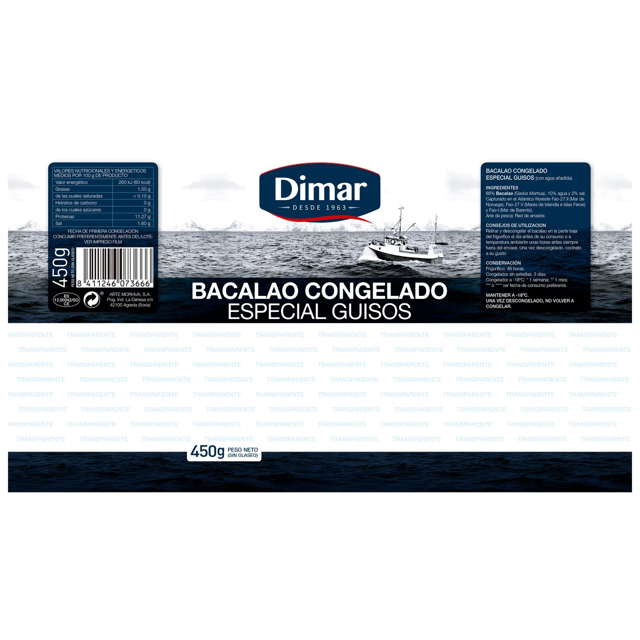 DIMAR Bacalao troceado y congelado, especial para guisos DIMAR 450 g.
