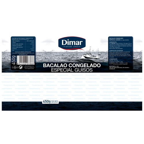 DIMAR Bacalao troceado y congelado, especial para guisos DIMAR 450 g.