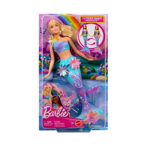 BARBIE Sirena Mágica Floreciente Muñeca Rubia +3 Años