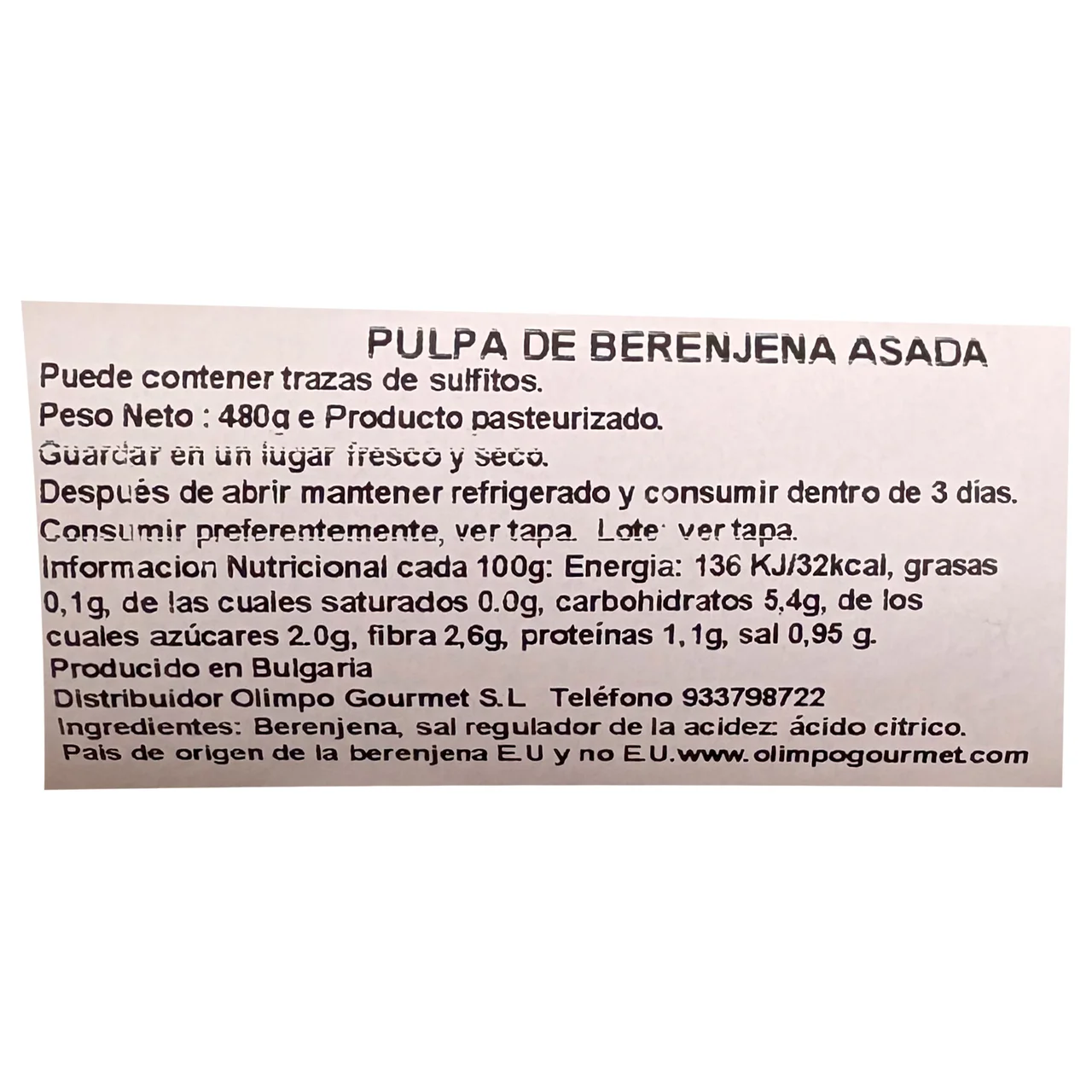 Pulpa de berenjena 480 gr