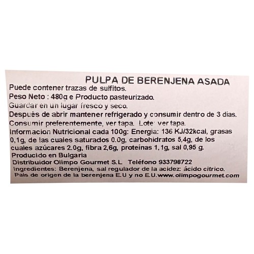 PALIRIA Pulpa de berenjena 480 gr