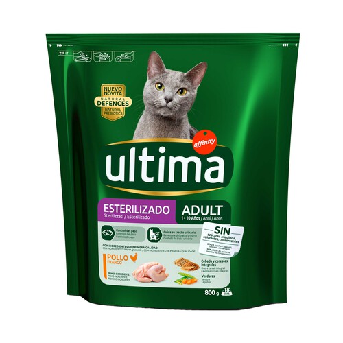ULTIMA Pienso para gatos esterilizados adultos a base de pollo y cebada ULTIMA AFFINITY bolsa 800 g.