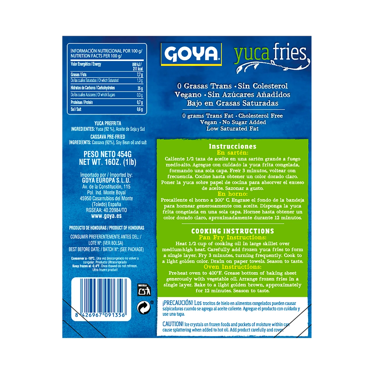 Yuca prefrita, muy crujiente y con un corte fino 454 g.