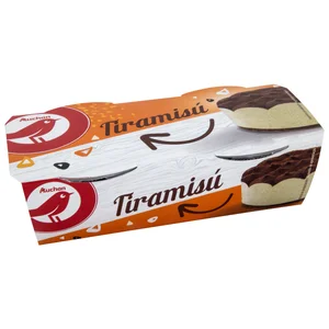 AUCHAN Tiramisú receta italiana (bizcocho con salsa de café, mascarpone y cacao 2 x 80 g. Producto Alcampo