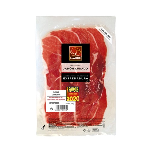 NAVIDUL Jamón curado en Extremadura, sin gluten y cortado en cómods lonchas 104 g.
