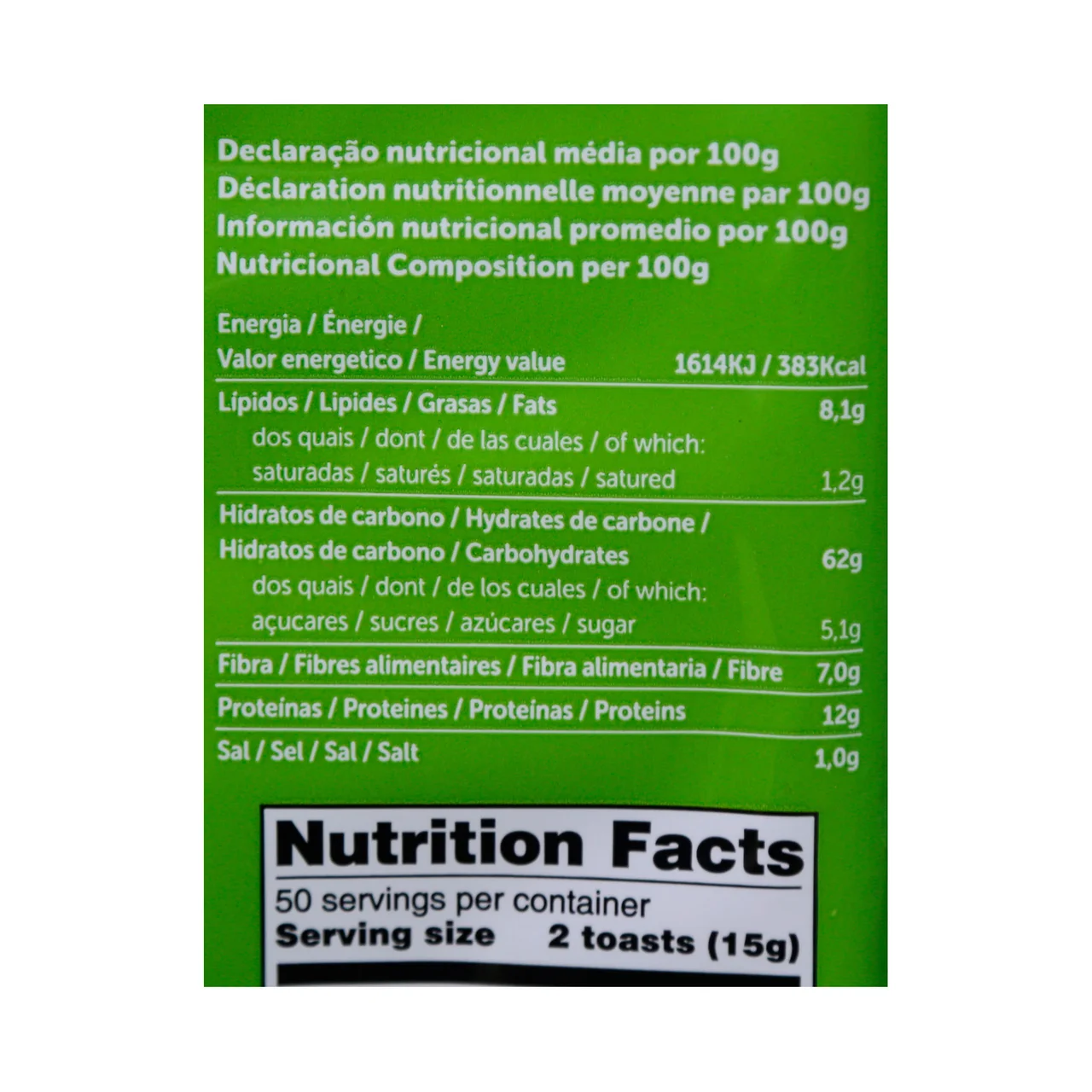 Pan tostado integral 750 g.