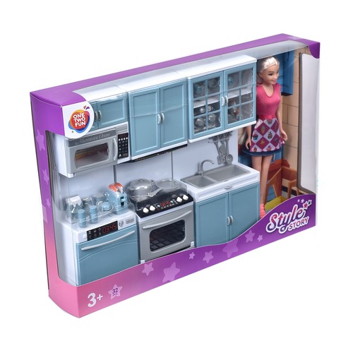 Muñeca Style Story con Cocina y accesorios 32 piezas +3 Años ONE, TWO FUN