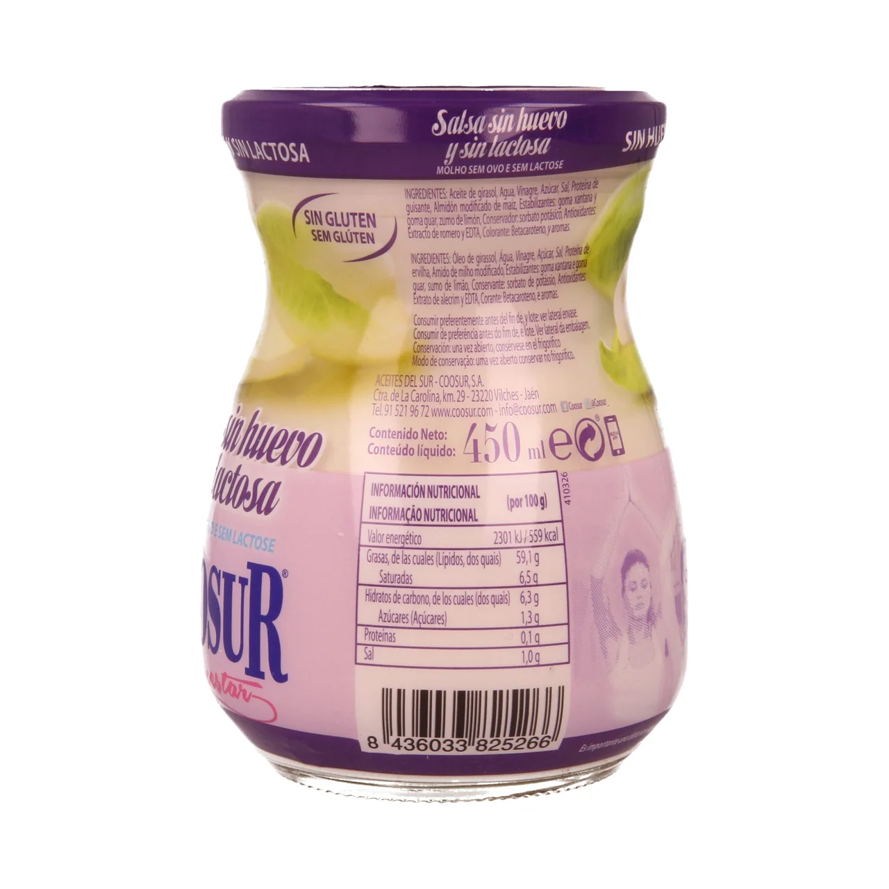 Salsa fina sin huevo y sin lactosa frasco de 450 ml