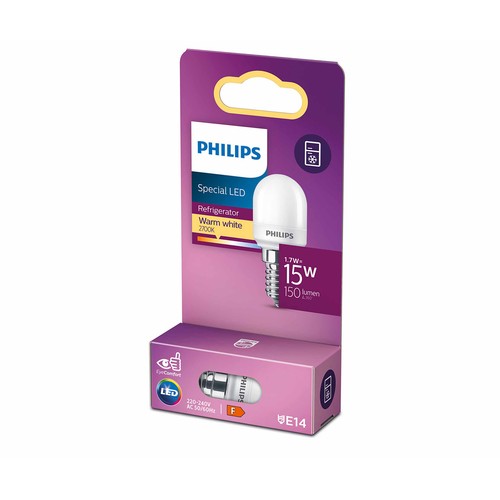 Bombilla Led especial frigorífico E14, 1,7W=15W, luz cálida 2700K, PHILIPS.