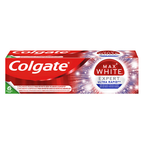 Pasta de dientes blanqueadora con sabor a menta COLGATE Max white expert ultra rapid 75 ml.