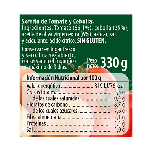 VEGA BAJA Sofrito de tomate y cebolla aove 330 g.
