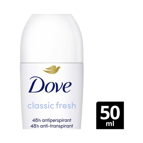 DOVE Classic fresh Desodorante roll on para mujer con protección antitranspirante hasta 48 horas 50 ml.