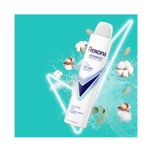 REXONA Advanced protection cotton dry Desodorante en spray para mujer antitranspirante hasta 72 horas 2 x 200 ml.
