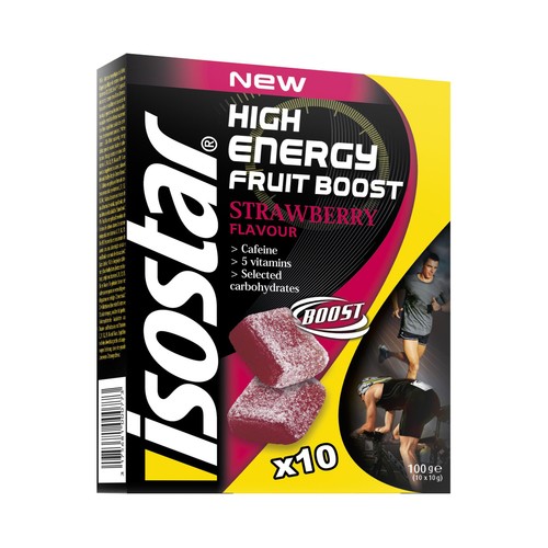 ISOSTAR Pastillas de fruta energéticas con sabor fresa y con cafeína ISOSTAR High Energy, 10 uds.