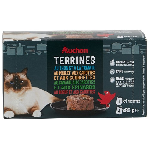 PRODUCTO ALCAMPO Comida para gatos húmeda de paté con atún y tomate 4 x 85 g.