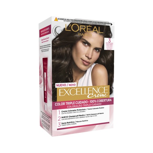 L´ORÉAL PARIS Excellence creme Tinte de pelo permanente tono 3 Castaño oscuro.