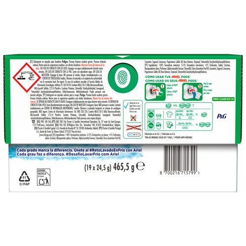 ARIEL 3 en1 Detergente en cápsulas poder quitamanchas 19 DS
