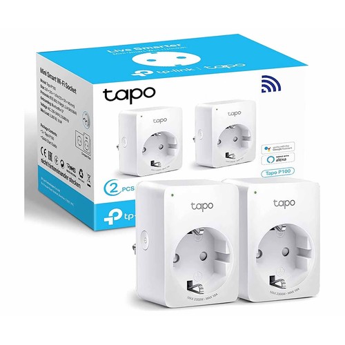 Pack de 2 enchufes Wi-Fi  inteligentes TP-LINK Tapo P100, control por App, control por voz, programable.