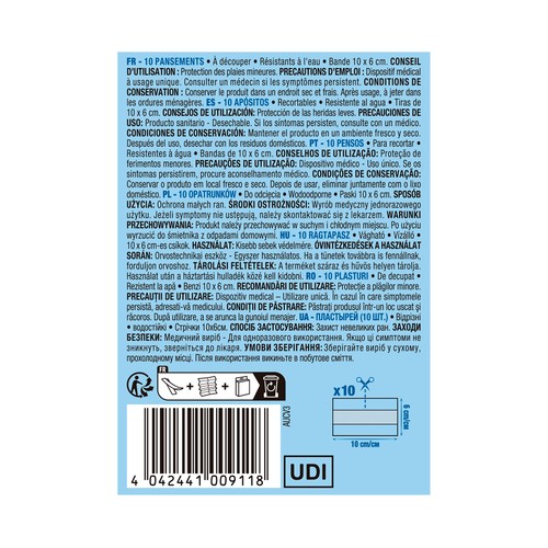 PRODUCTO ALCAMPO Apósitos plasticos para cortar (10 x 6 cm), transpirables y resistentes al agua 10 uds.