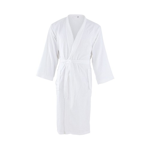 Albornoz adulto talla S-M 100% algodón color blanco, 300g/m², PRODUCTO ECONÓMICO ALCAMPO.
