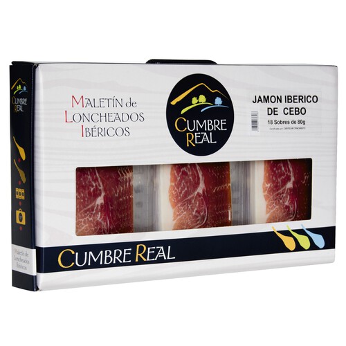 Jamón ibérico de cebo cortado en lonchas CUMBRE REAL 18 sobres.