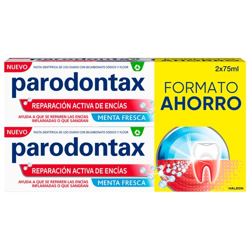 PARADONTAX Pasta de dientes para una reparación activa de encías, sabor menta fresca 2 x 75 ml.